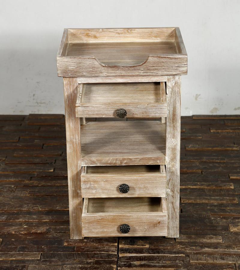 SOLID RECLAIMED TEAK WOOD 3 DRAWER END TABLE / NIGHT STAND