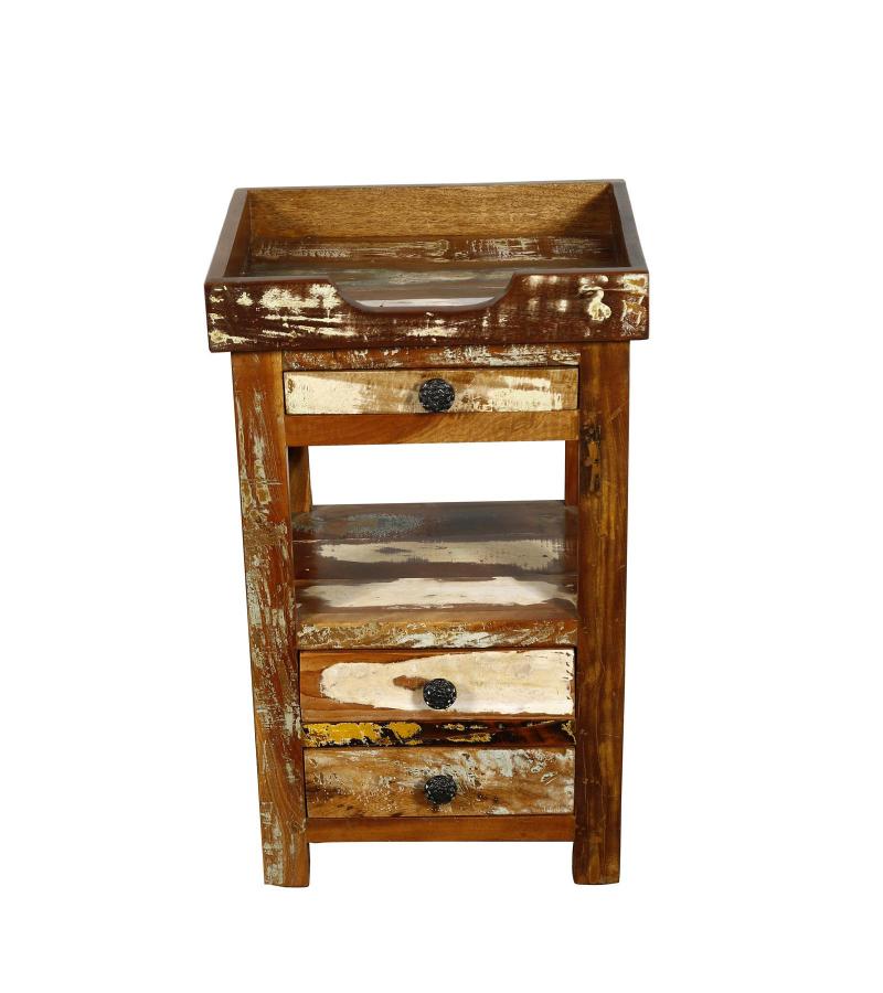SOLID RECLAIMED TEAK WOOD 3 DRAWER END TABLE / NIGHT STAND