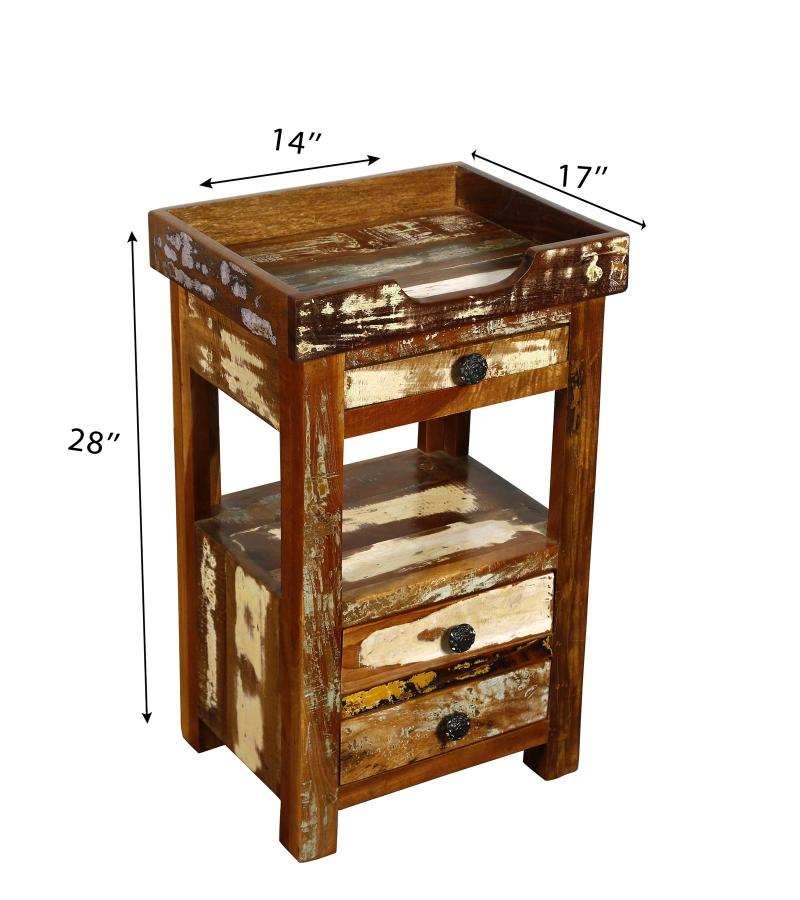 SOLID RECLAIMED TEAK WOOD 3 DRAWER END TABLE / NIGHT STAND