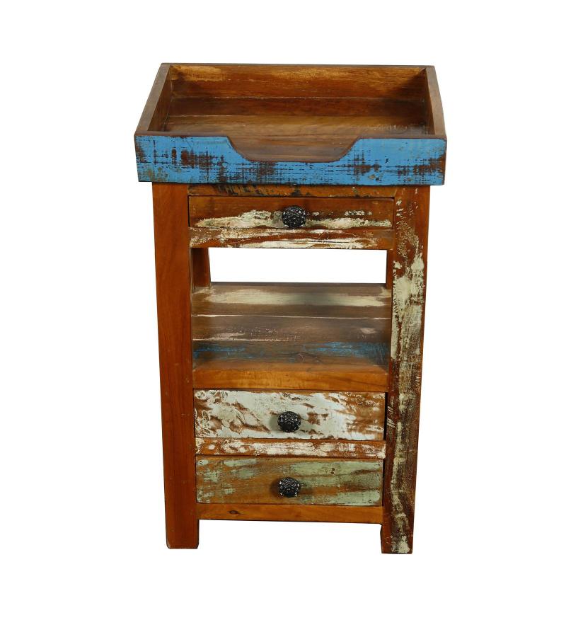 SOLID RECLAIMED TEAK WOOD 3 DRAWER END TABLE / NIGHT STAND