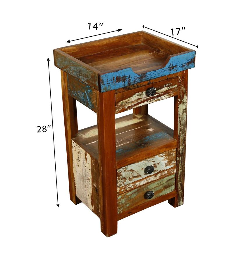 SOLID RECLAIMED TEAK WOOD 3 DRAWER END TABLE / NIGHT STAND