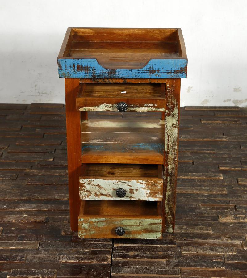 SOLID RECLAIMED TEAK WOOD 3 DRAWER END TABLE / NIGHT STAND