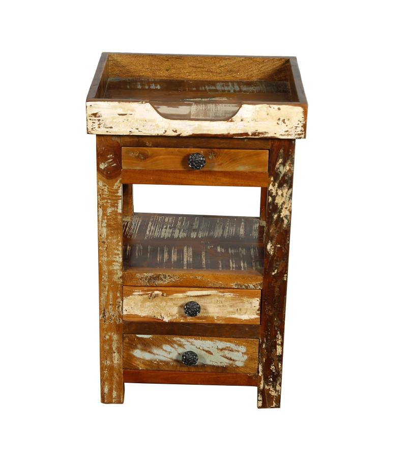 SOLID RECLAIMED TEAK WOOD 3 DRAWER END TABLE / NIGHT STAND