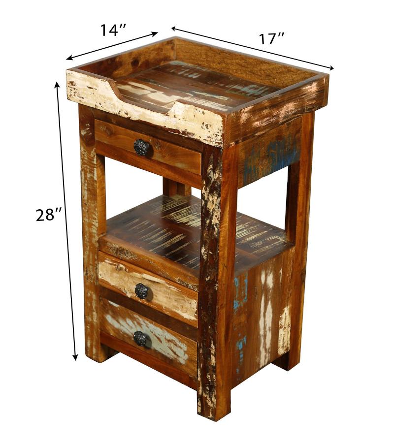 SOLID RECLAIMED TEAK WOOD 3 DRAWER END TABLE / NIGHT STAND