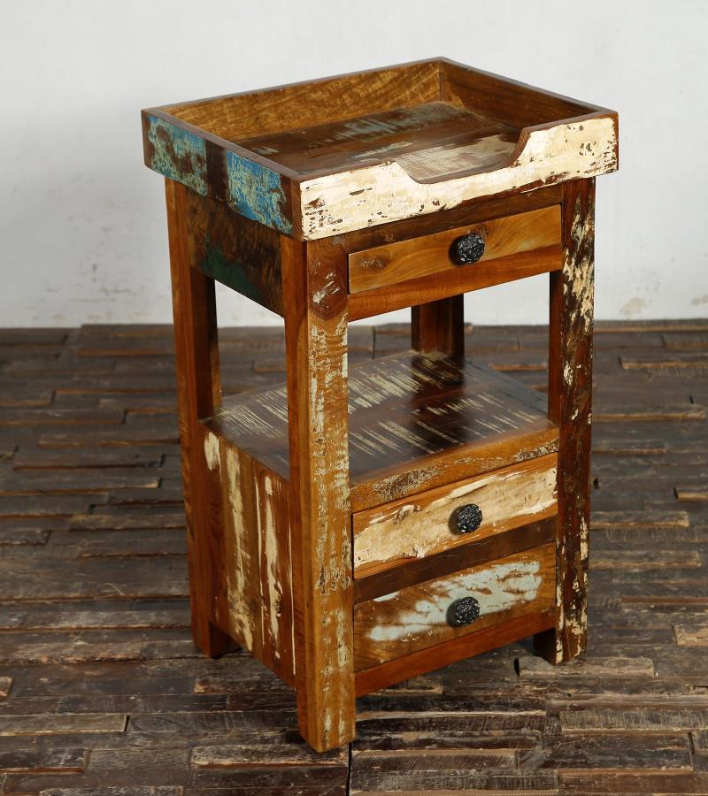 SOLID RECLAIMED TEAK WOOD 3 DRAWER END TABLE / NIGHT STAND