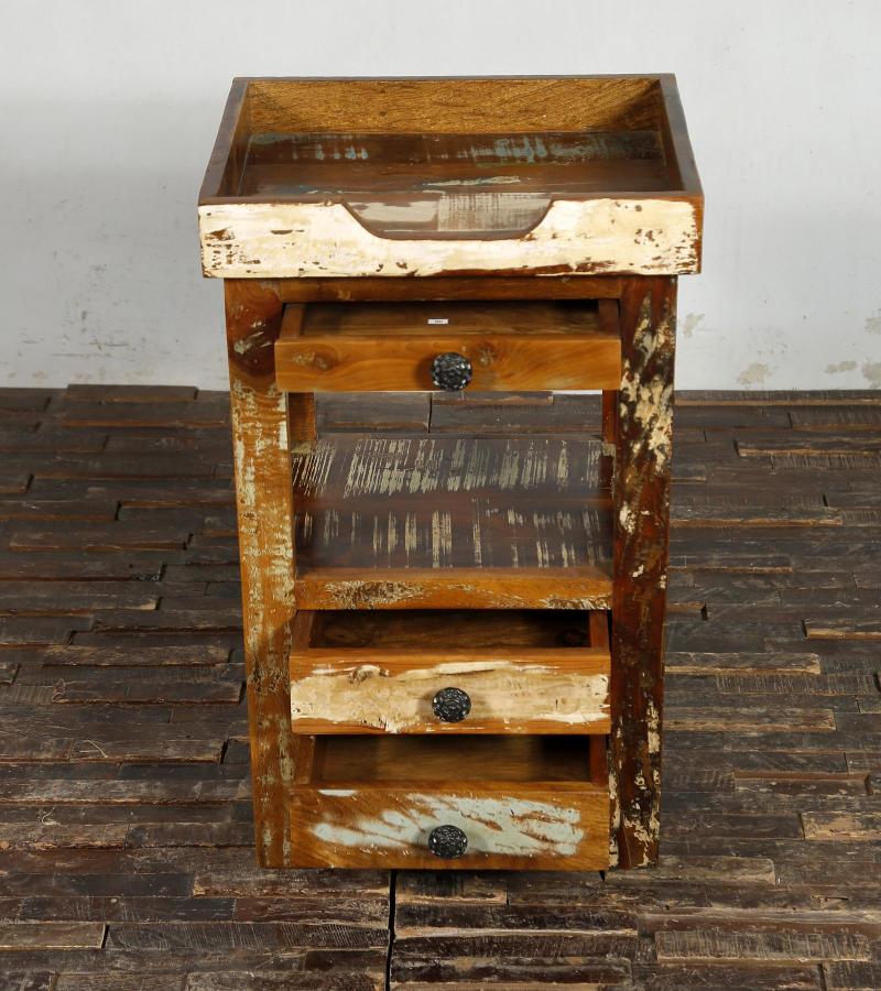 SOLID RECLAIMED TEAK WOOD 3 DRAWER END TABLE / NIGHT STAND