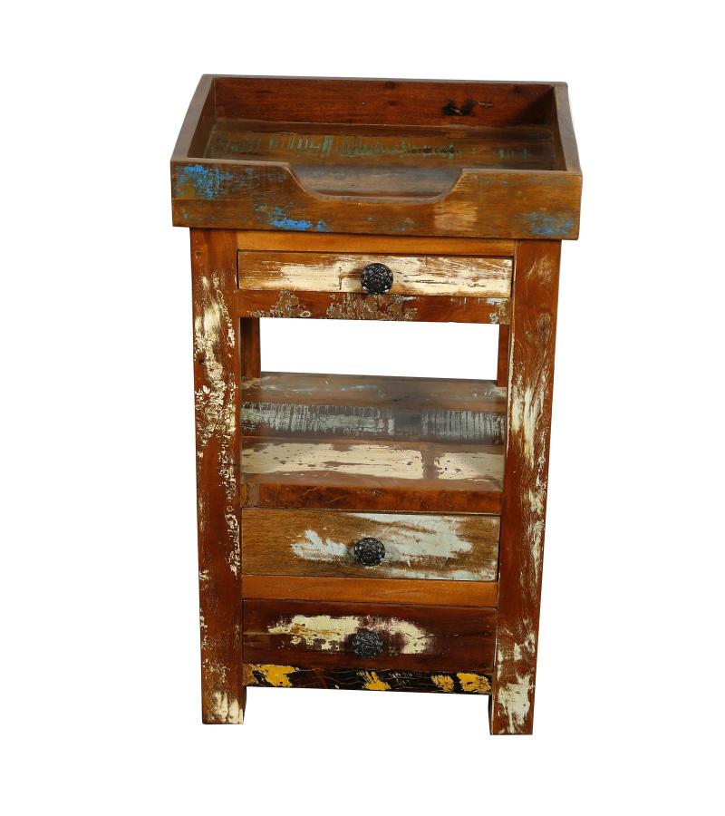 SOLID RECLAIMED TEAK WOOD 3 DRAWER END TABLE / NIGHT STAND