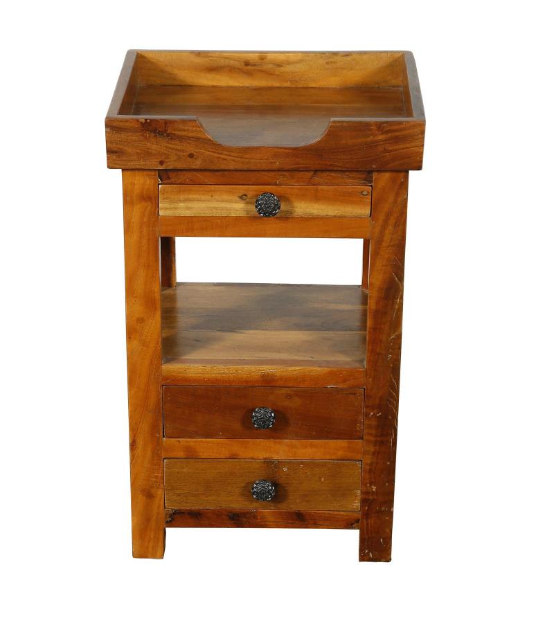 SOLID RECLAIMED TEAK WOOD 3 DRAWER END TABLE / NIGHT STAND