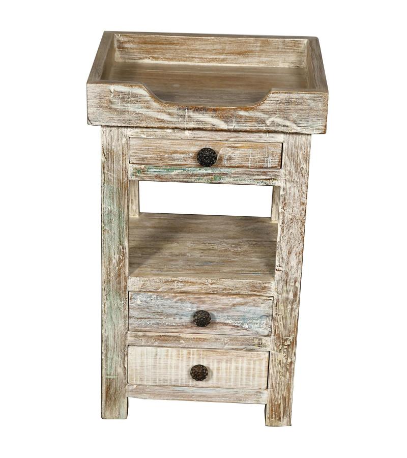 SOLID RECLAIMED TEAK WOOD 3 DRAWER END TABLE / NIGHT STAND