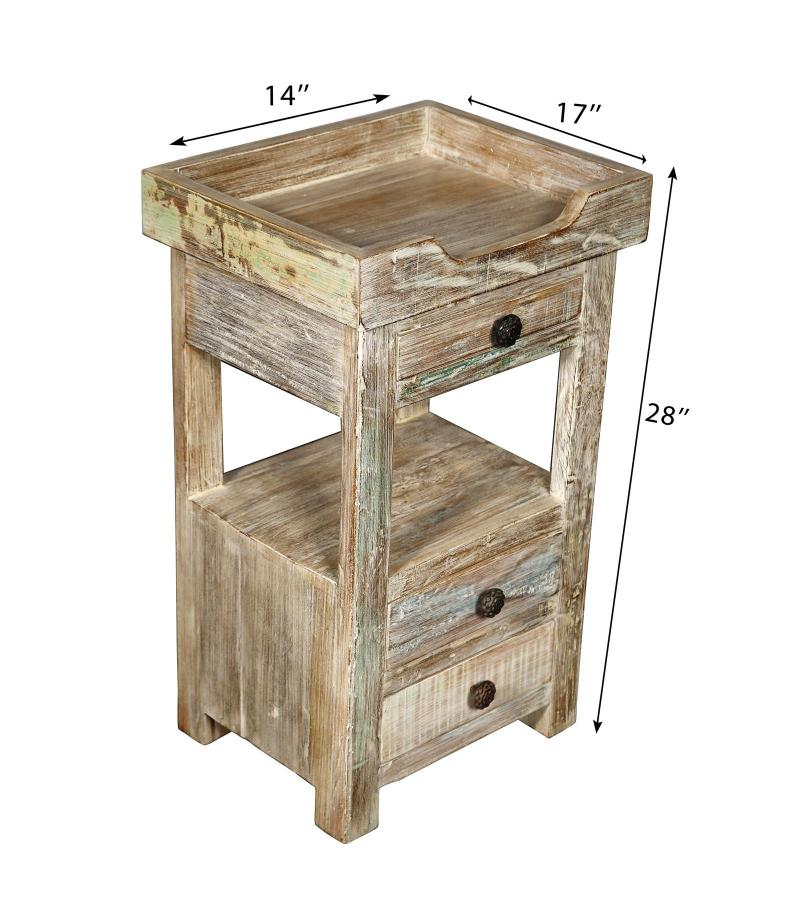 SOLID RECLAIMED TEAK WOOD 3 DRAWER END TABLE / NIGHT STAND