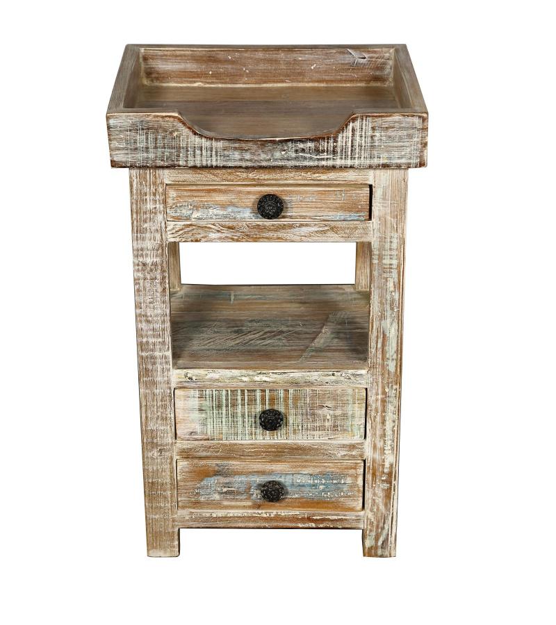 SOLID RECLAIMED TEAK WOOD 3 DRAWER END TABLE / NIGHT STAND