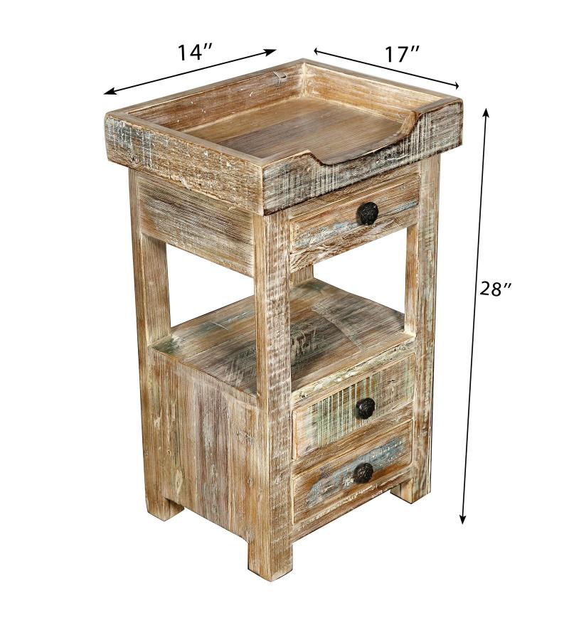 SOLID RECLAIMED TEAK WOOD 3 DRAWER END TABLE / NIGHT STAND
