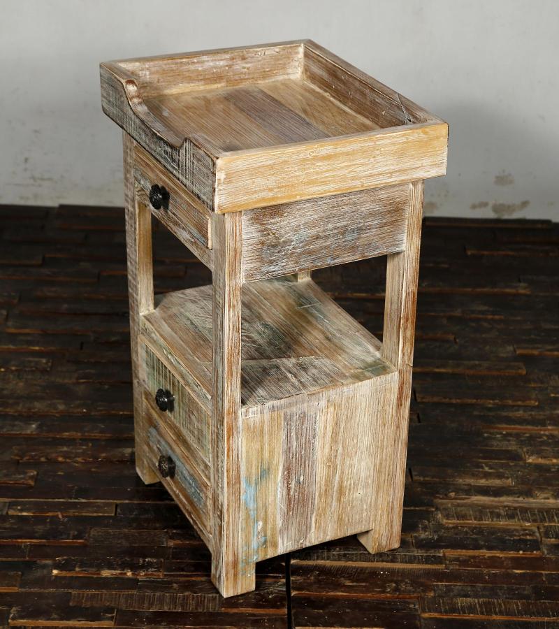 SOLID RECLAIMED TEAK WOOD 3 DRAWER END TABLE / NIGHT STAND