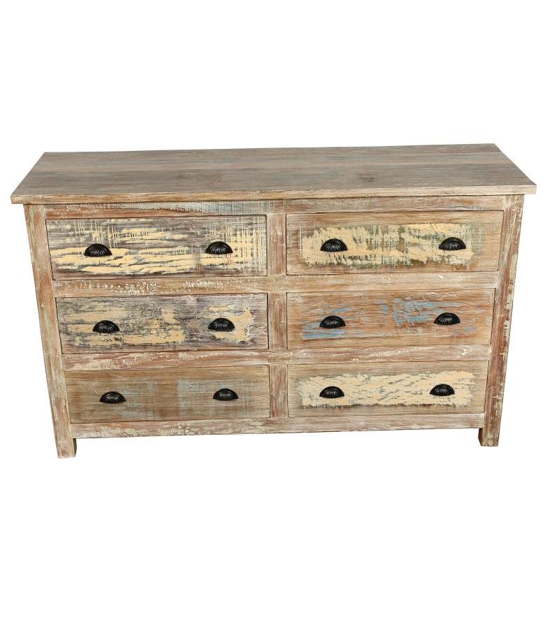 SOLID RECLAIMED TEAK WOOD 6 DRAWER BUREAU DRESSER SIDEBOARD