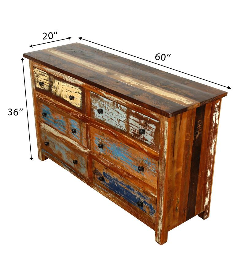 SOLID RECLAIMED TEAK WOOD 6 DRAWER BUREAU DRESSER SIDEBOARD