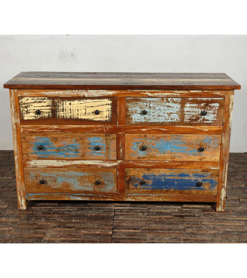 SOLID RECLAIMED TEAK WOOD 6 DRAWER BUREAU DRESSER SIDEBOARD
