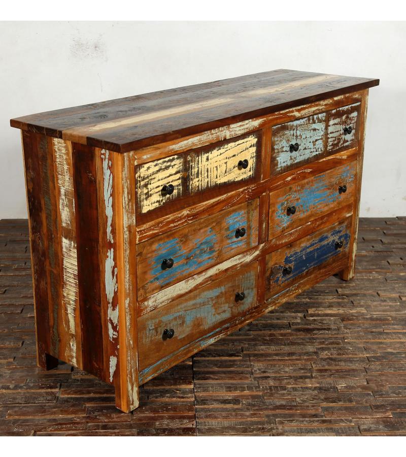 SOLID RECLAIMED TEAK WOOD 6 DRAWER BUREAU DRESSER SIDEBOARD
