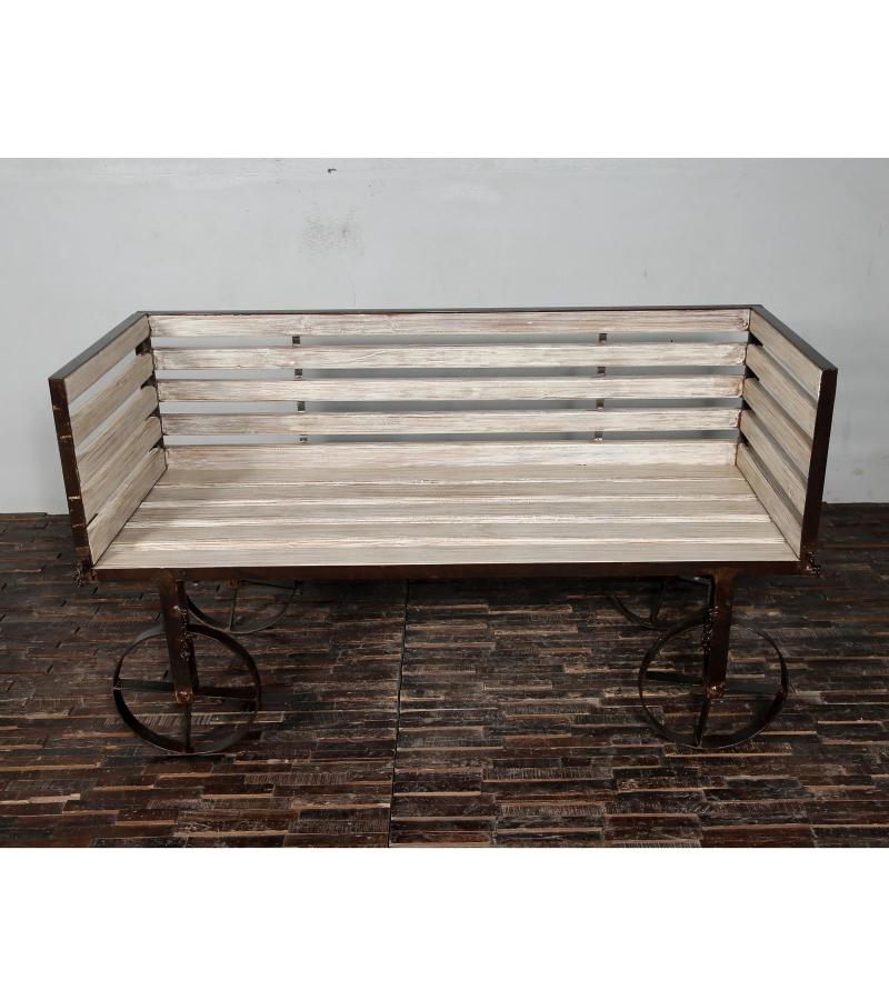 SOLID RECLAIMED TEAK WOOD BENCH W/ CASTERS