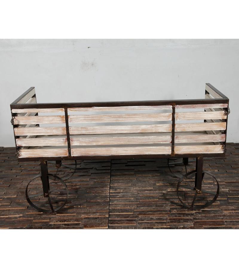 SOLID RECLAIMED TEAK WOOD BENCH W/ CASTERS