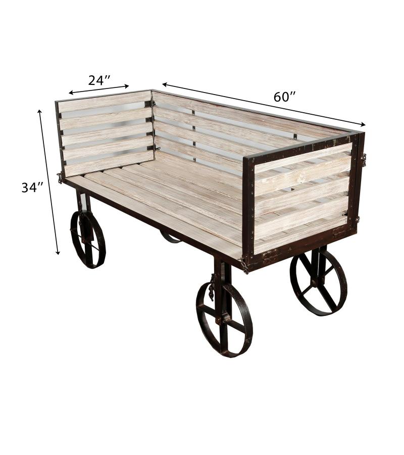 SOLID RECLAIMED TEAK WOOD BENCH W/ CASTERS