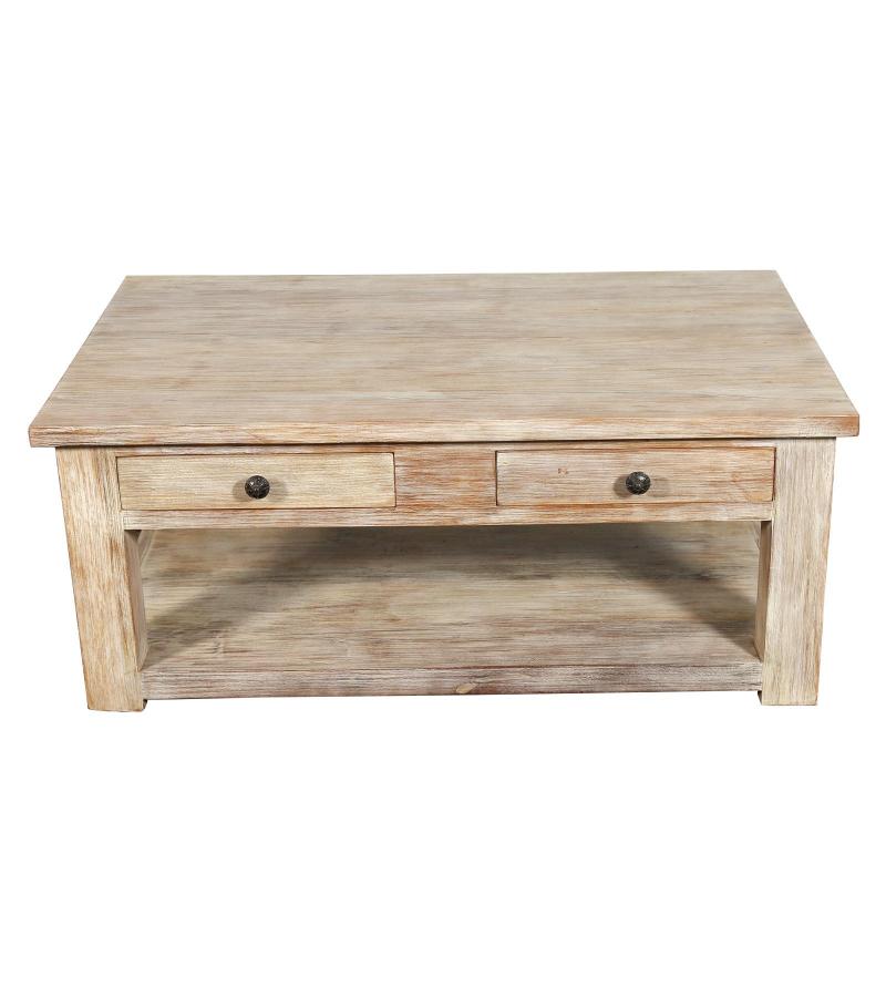 SOLID RECLAIMED TEAK WOOD 2 DRAWER COFFEE TABLE W/ SHELF
