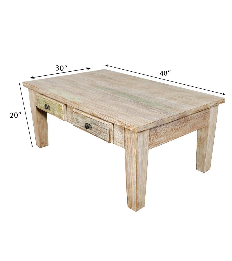 SOLID RECLAIMED TEAK WOOD COFFEE TABLE W/ DRAWERS