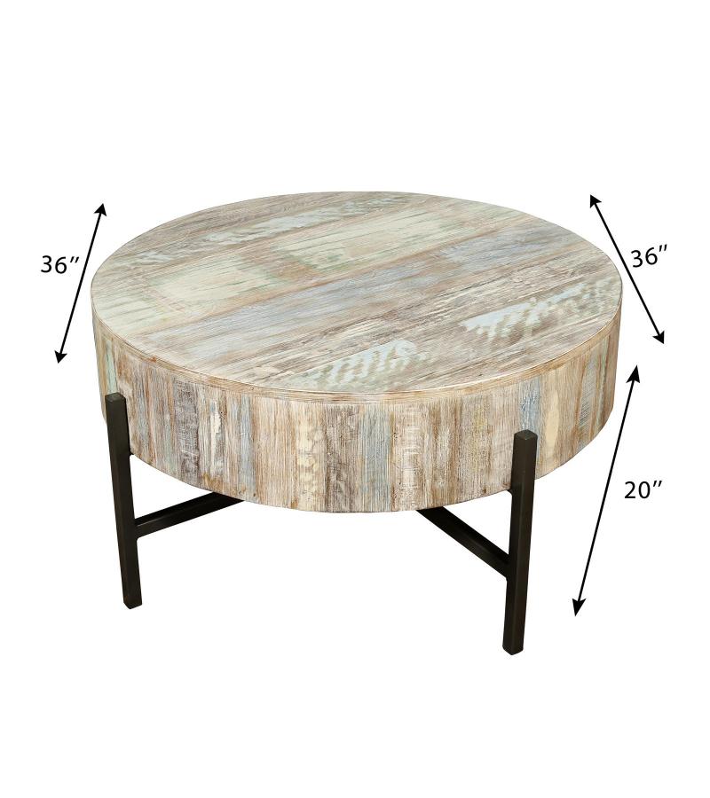 SOLID RECLAIMED TEAK WOOD COFFEE TABLE W/ METAL BASE