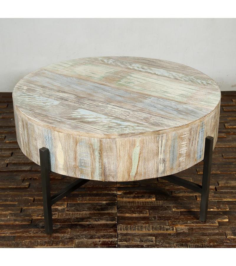 SOLID RECLAIMED TEAK WOOD COFFEE TABLE W/ METAL BASE