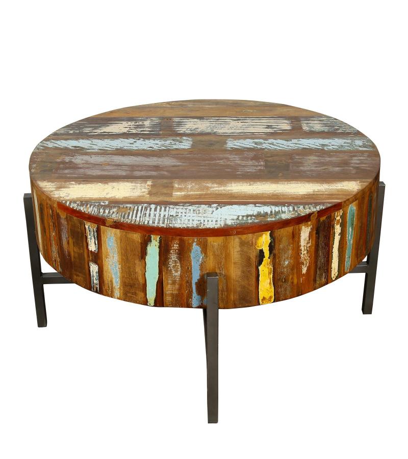 SOLID RECLAIMED TEAK WOOD COFFEE TABLE W/ METAL BASE