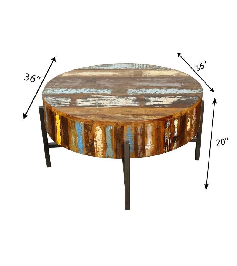 SOLID RECLAIMED TEAK WOOD COFFEE TABLE W/ METAL BASE