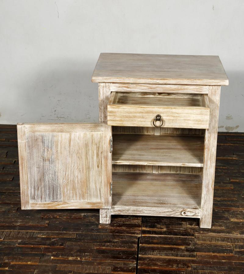 SOLID RECLAIMED TEAK WOOD W/ CARVED FISH END TABLE / NIGHTSTAND