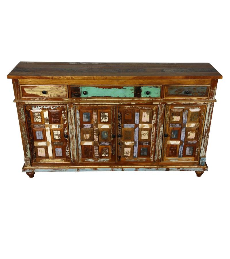 SOLID RECLAIMED TEAK WOOD SIDEBOARD W/ 6 DOORS & 3 DRAWERS
