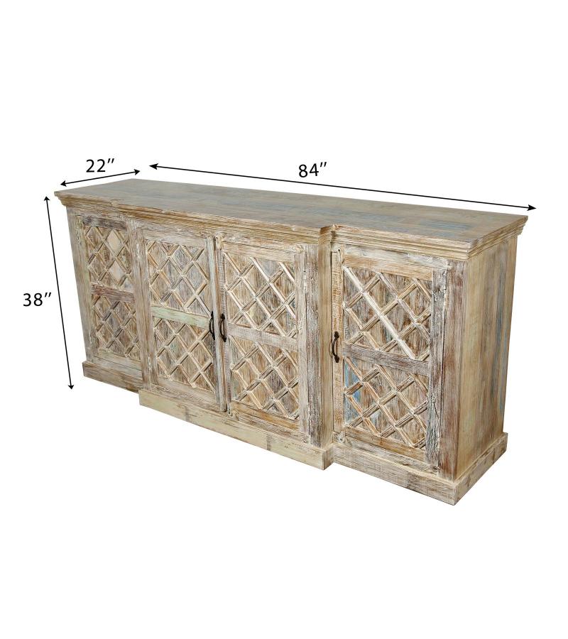 HAND CARVED SOLID RECLAIMED TEAK SIDEBOARD 4 DOORS