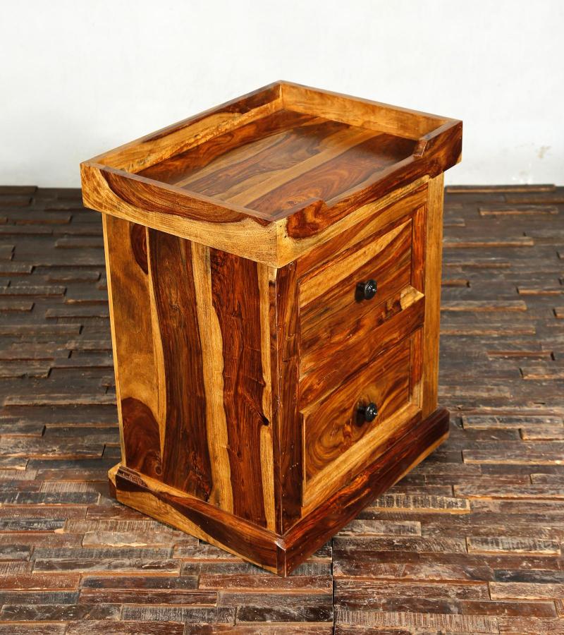 SOLID ROSEWOOD 2 DRAWER W/ TRAY END TABLE / NIGHTSTAND