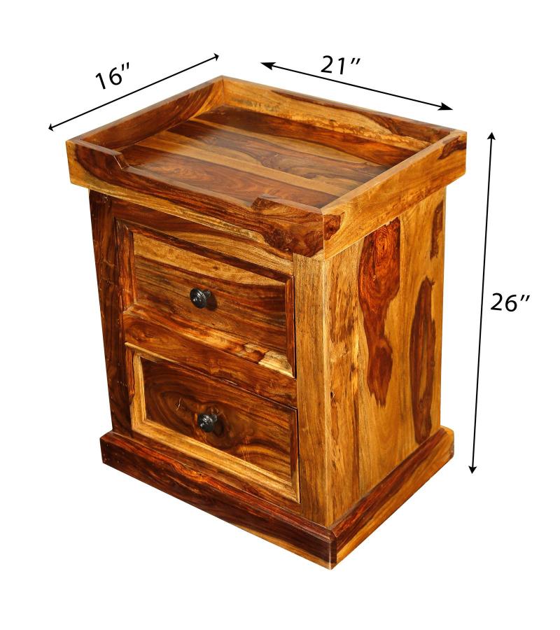 SOLID ROSEWOOD 2 DRAWER W/ TRAY END TABLE / NIGHTSTAND