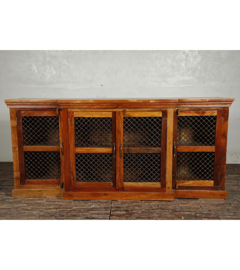 SOLID RECLAIMED TEAK WOOD 4 DOOR W/ MESH INSERT SIDEBOARD