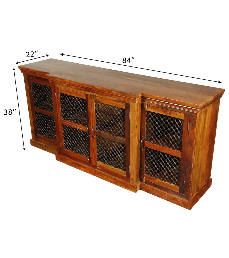 SOLID RECLAIMED TEAK WOOD 4 DOOR W/ MESH INSERT SIDEBOARD