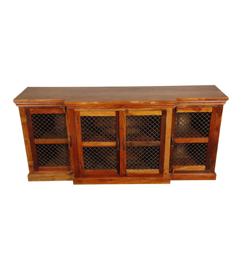 SOLID RECLAIMED TEAK WOOD 4 DOOR W/ MESH INSERT SIDEBOARD