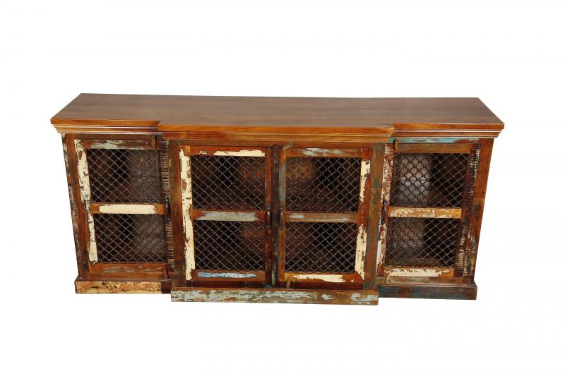 SOLID RECLAIMED TEAK WOOD, GLASS & MESH SIDEBOARD