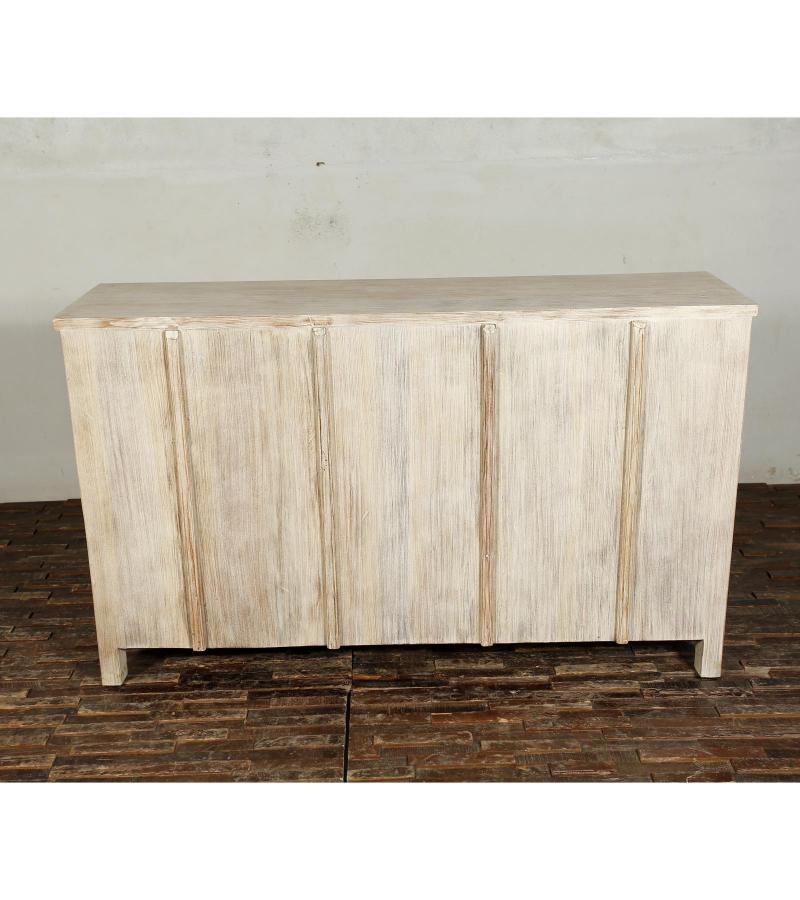 SOLID RECLAIMED TEAK WOOD & GLASS SIDEBOARD W/ DRAWERS & DOORS