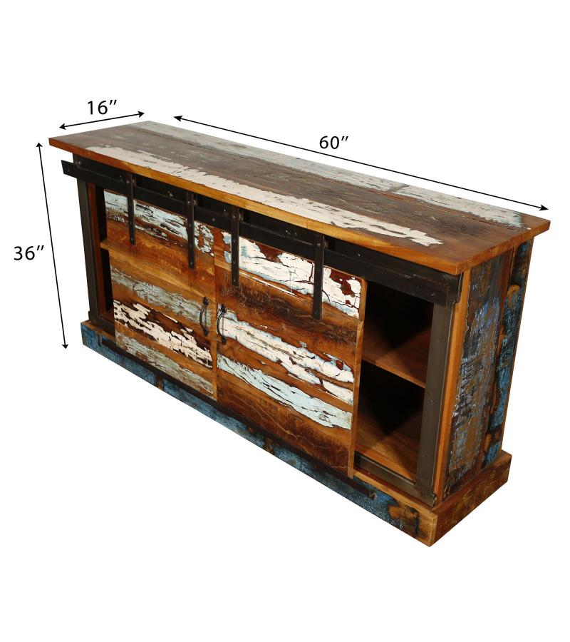 SOLID RECLAIMED TEAK SIDEBOARD W/ SLIDING DOORS