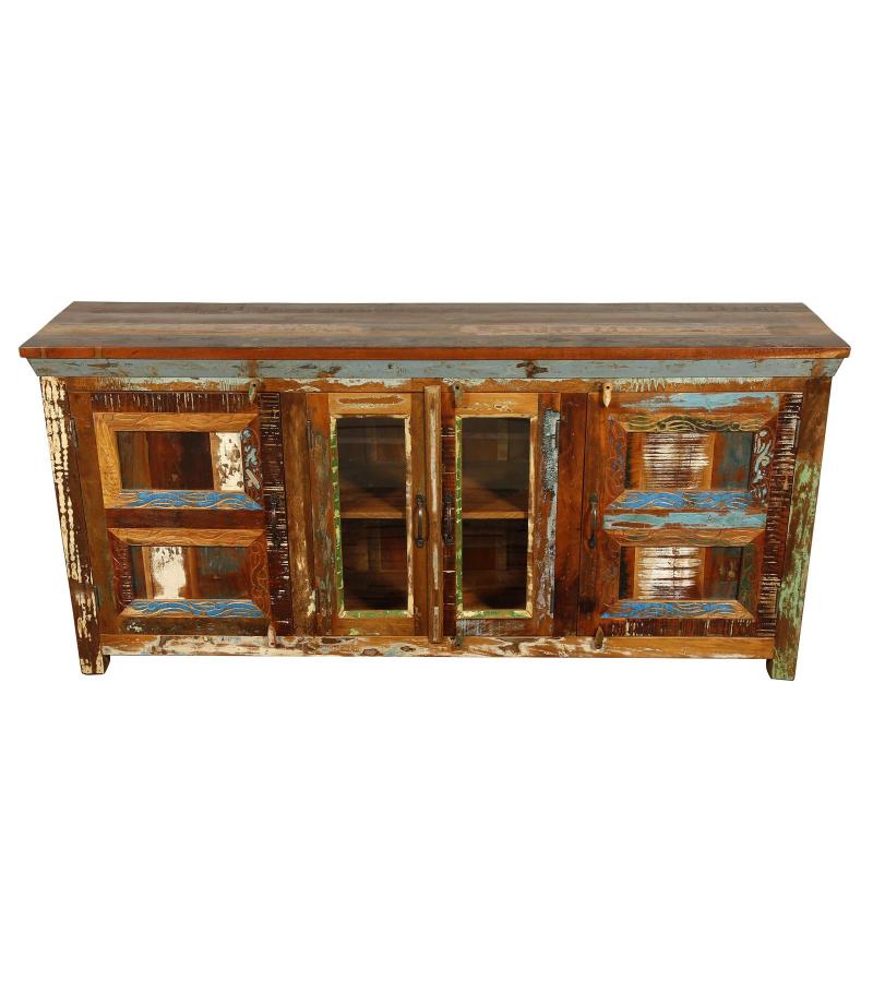 SOLID RECLAIMED TEAK WOOD & GLASS SIDEBOARD