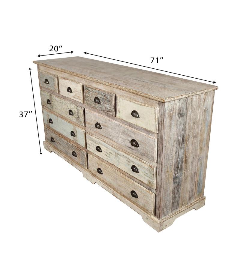 SOLID RECLAIMED TEAK WOOD 10 DRAWER DRESSER CHEST BUREAU SIDEBOARD