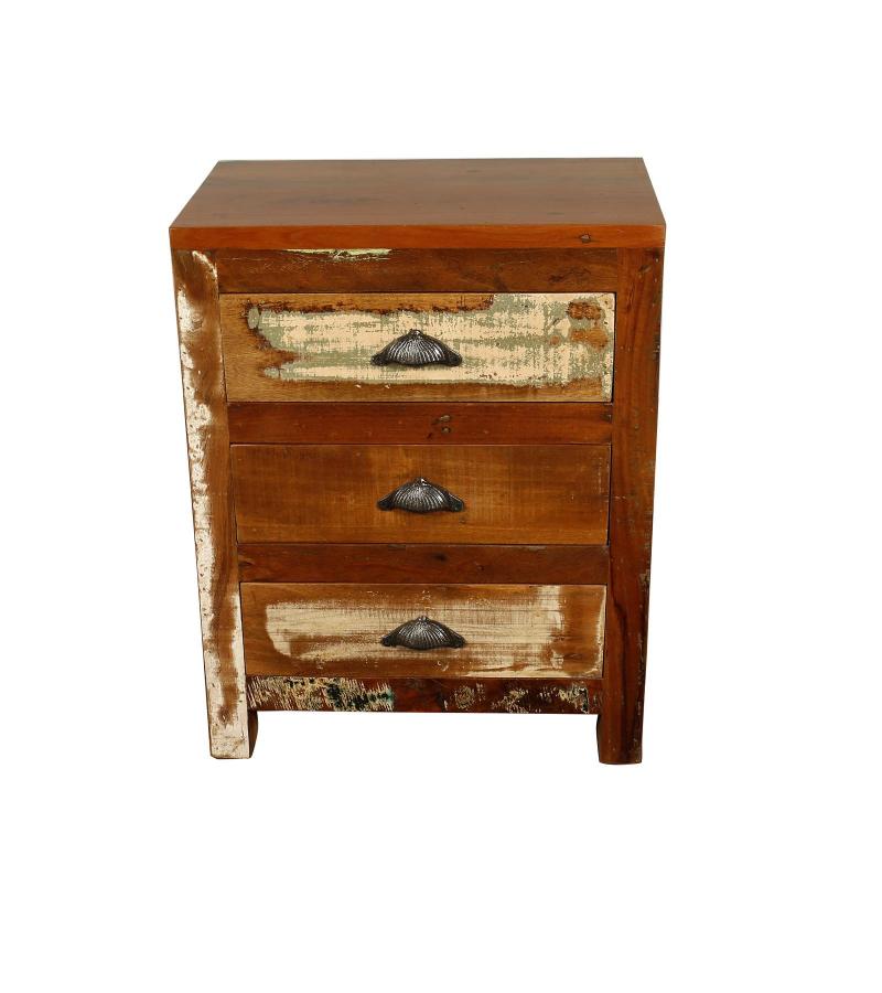SOLID RECLAIMED TEAK WOOD END TABLE / NIGHTSTAND W/ 3 DRAWERS