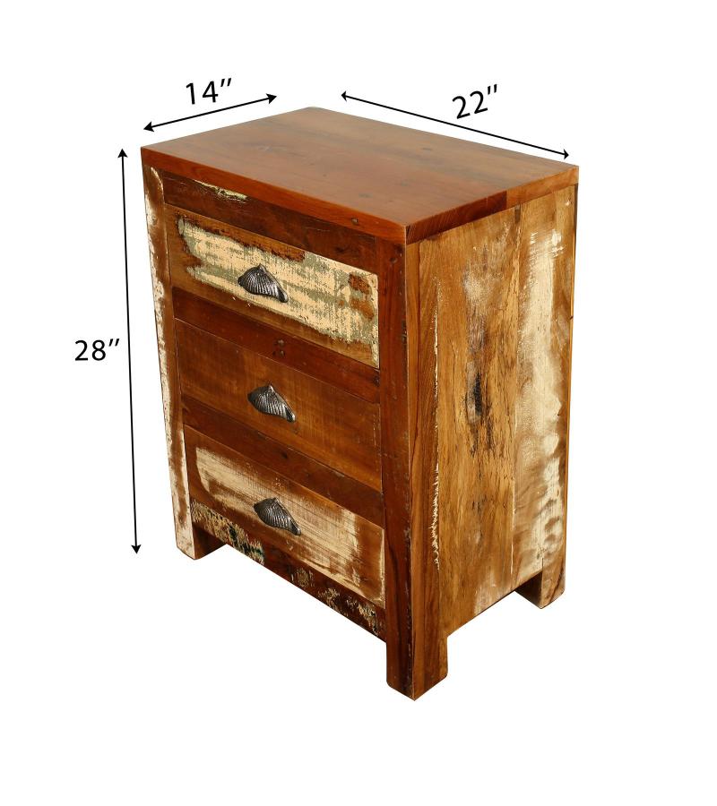 SOLID RECLAIMED TEAK WOOD END TABLE / NIGHTSTAND W/ 3 DRAWERS