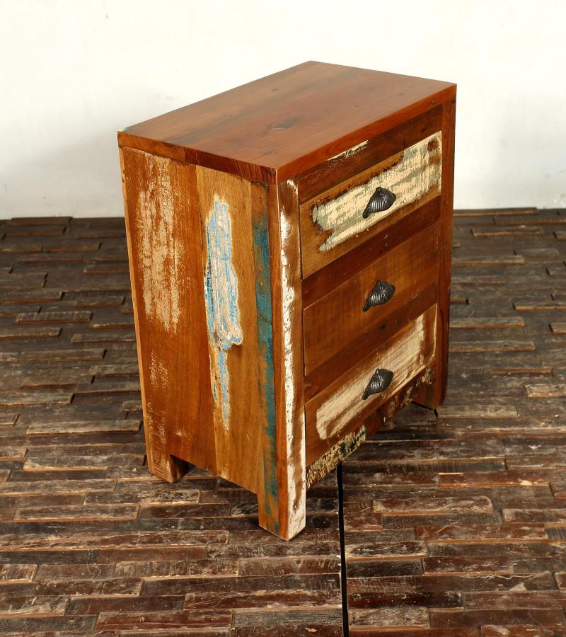 SOLID RECLAIMED TEAK WOOD END TABLE / NIGHTSTAND W/ 3 DRAWERS