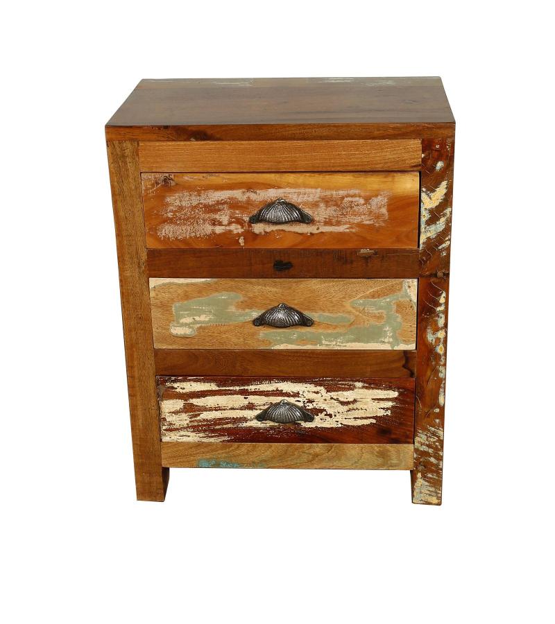 SOLID RECLAIMED TEAK WOOD END TABLE / NIGHTSTAND W/ 3 DRAWERS