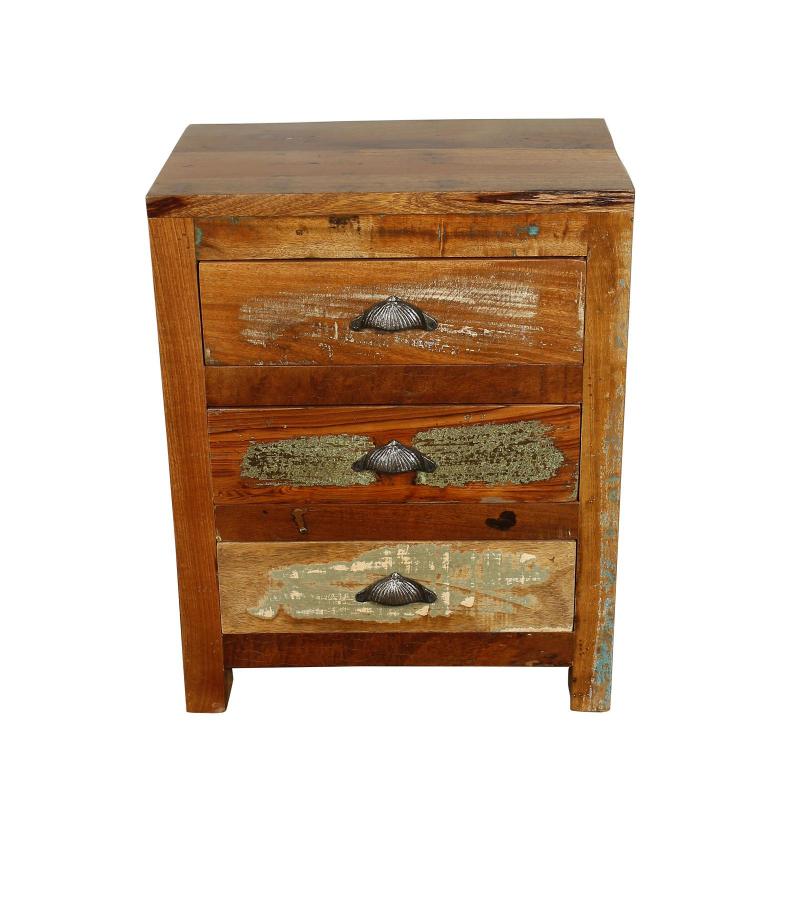 SOLID RECLAIMED TEAK WOOD END TABLE / NIGHTSTAND W/ 3 DRAWERS