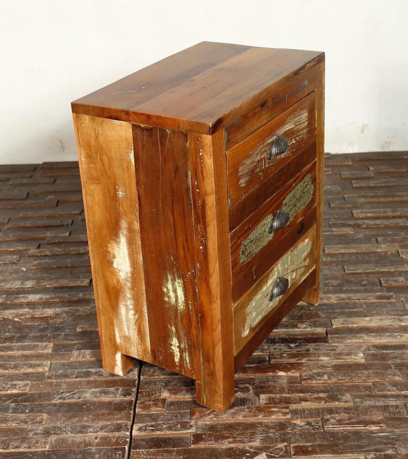SOLID RECLAIMED TEAK WOOD END TABLE / NIGHTSTAND W/ 3 DRAWERS