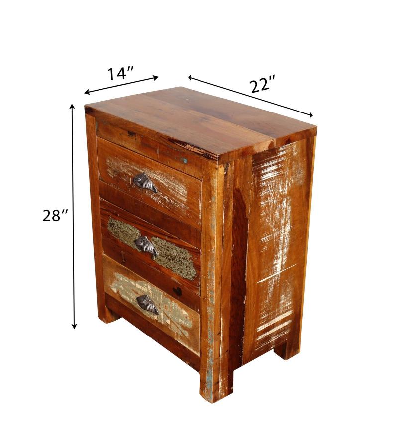 SOLID RECLAIMED TEAK WOOD END TABLE / NIGHTSTAND W/ 3 DRAWERS